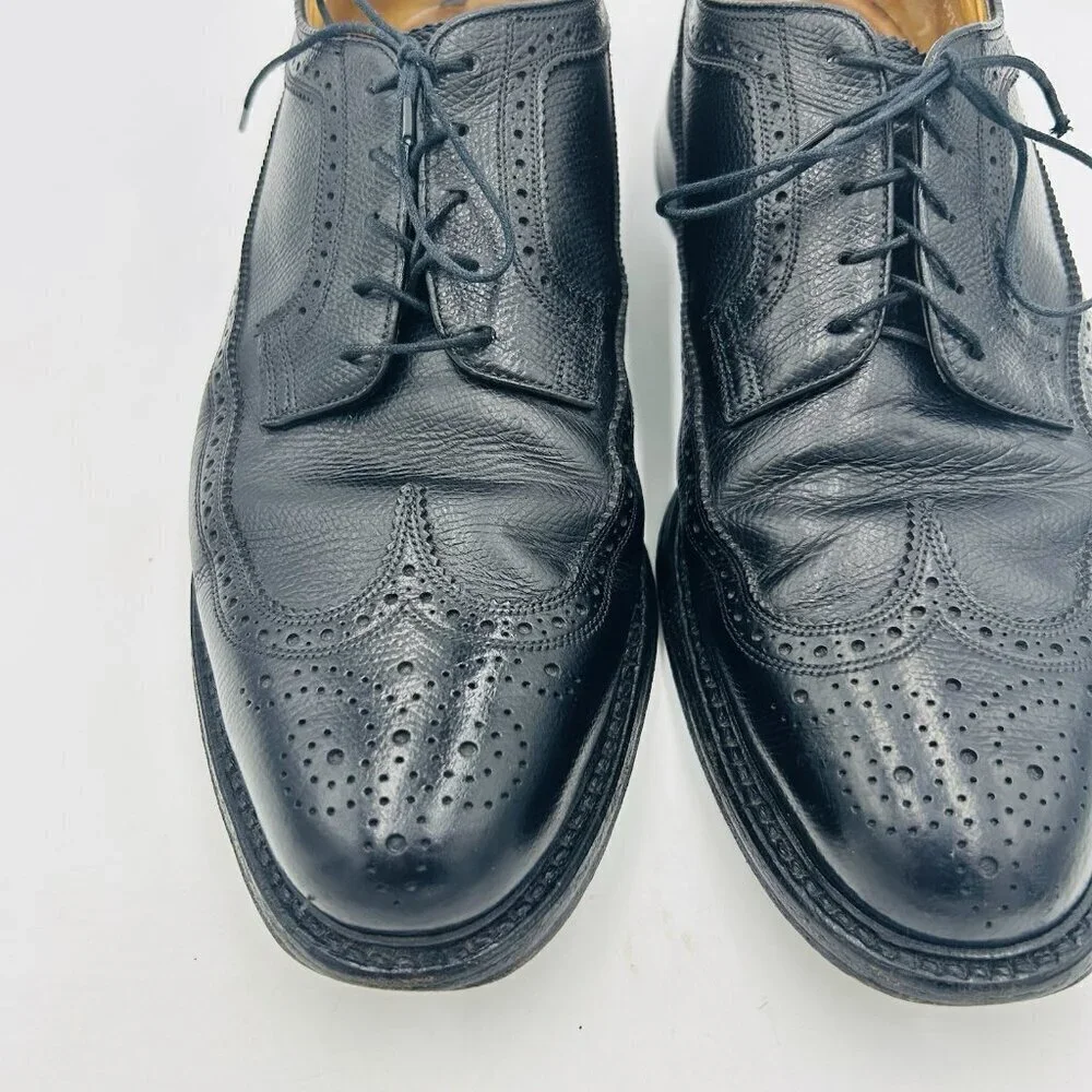 Vintage Florsheim Imperial 96624 Black Longwing Leather 5 Nail Shoes Sz 10.5 D